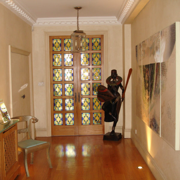 Double door feature in art collectors residence